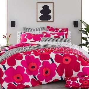 Marimekko Pink Red Floral Unikko Duvet Cover Set